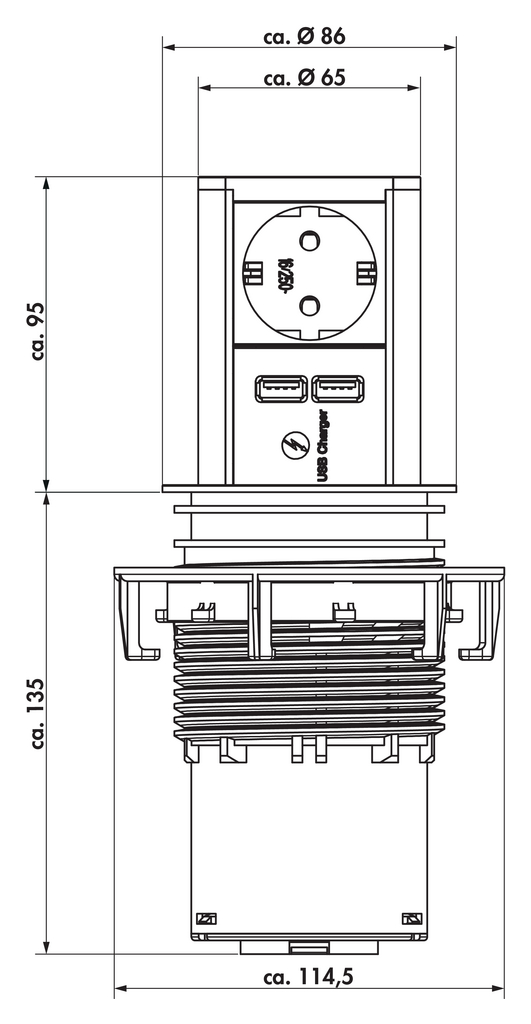 Naber Elevator | 3-fach Einbau-Steckdose | Aluminium | USB (7053066)