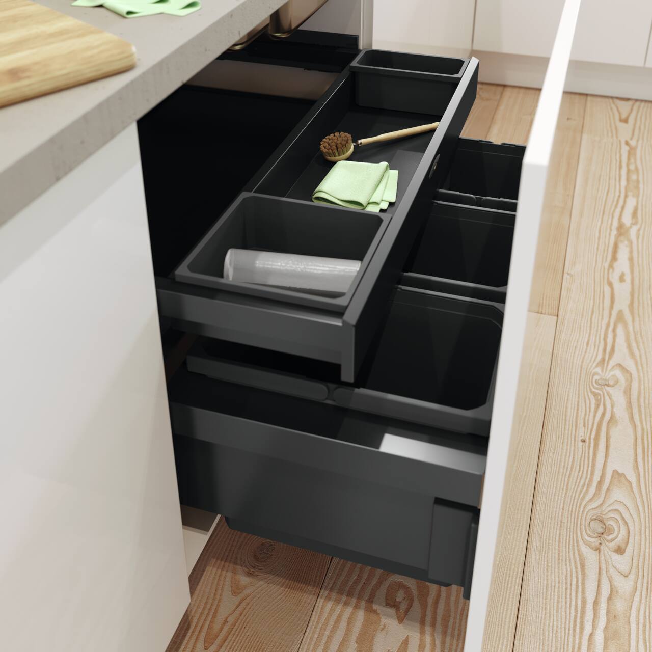 Naber Abfallsammler Cox Base-Board 900 | 90 cm | Anthrazit | 4 Behälter