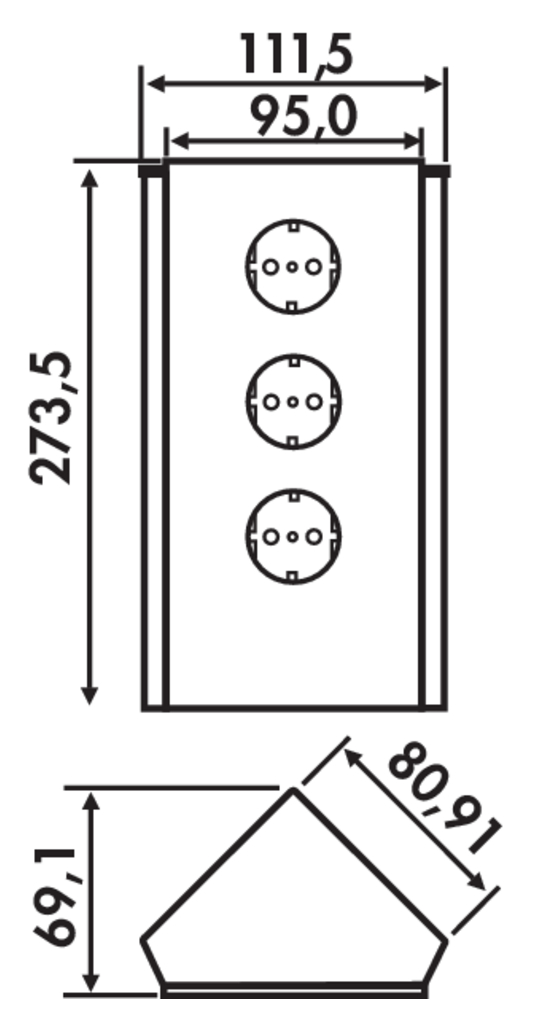 Naber Mira Eck | 3-fach Eck-Steckdose | Edelstahl / Glas (7053057)