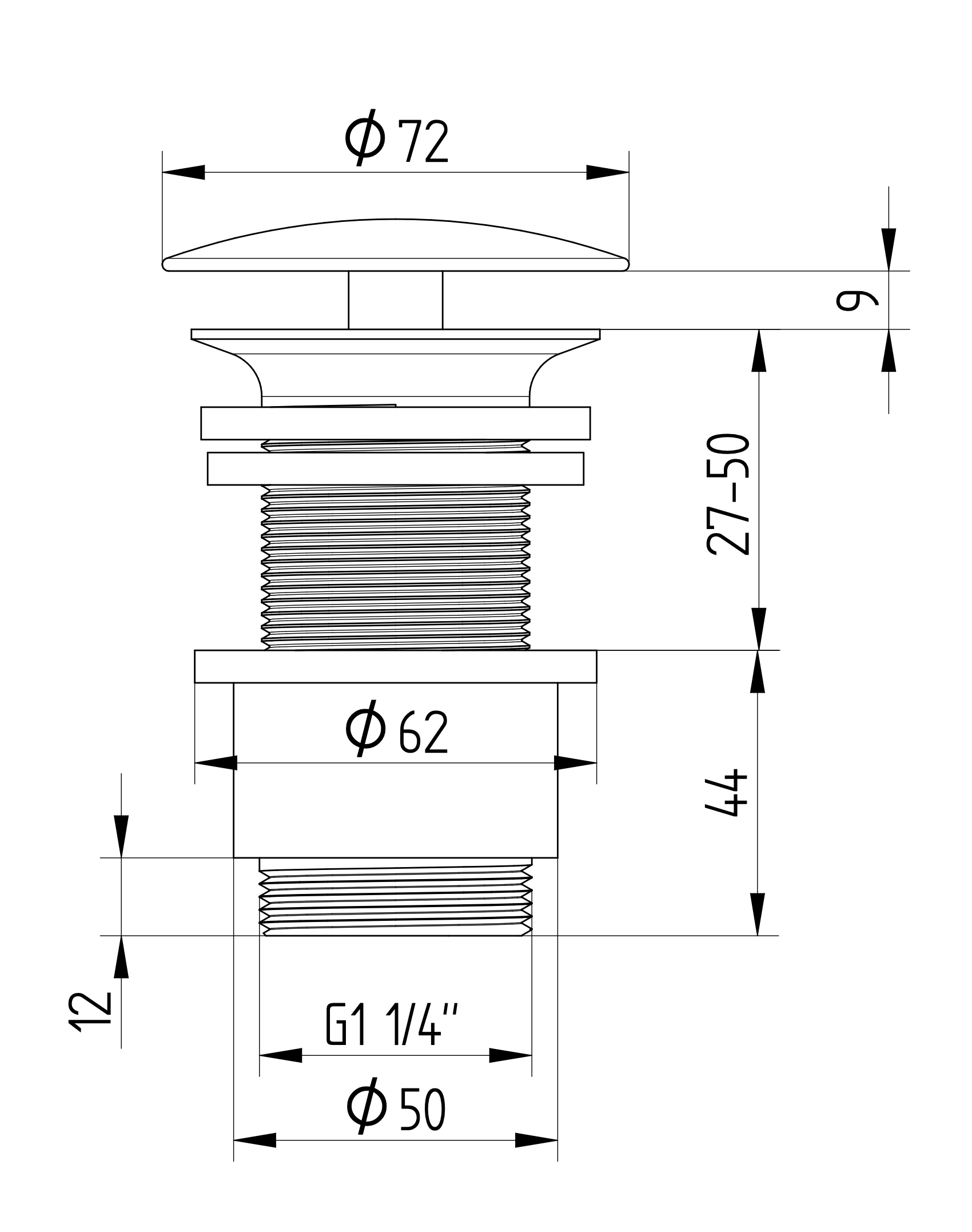 Avenraius Design-Schaftventil 1 ¼" rund ohne Verschluss, Ø 72 mm und ohne Überlauf (900 4207 010)