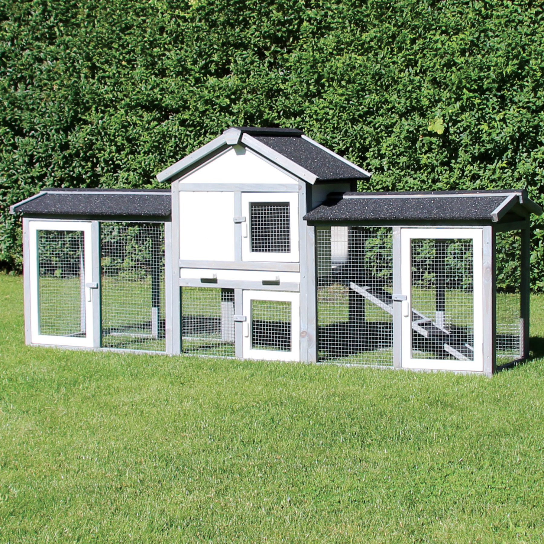 Hasenstall / Kaninchenstall "Picasso“ - Kleintierstall in Grau / Weiß