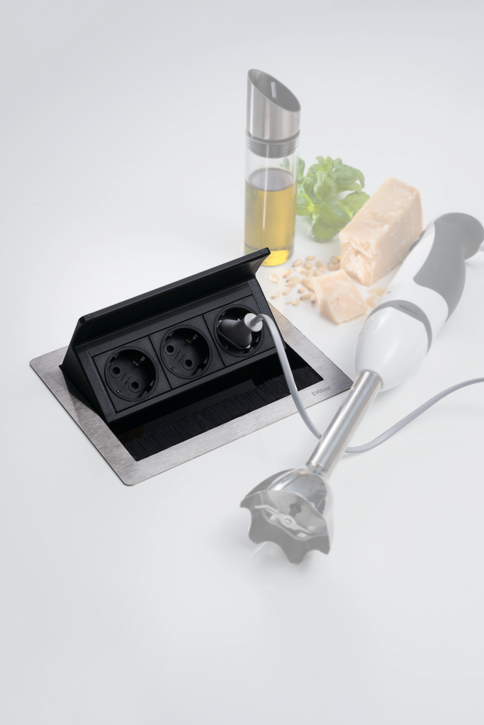 Naber Evoline FlipTop | 3-fach Einbau-Steckdose | Edelstahl / Glas (8031160)