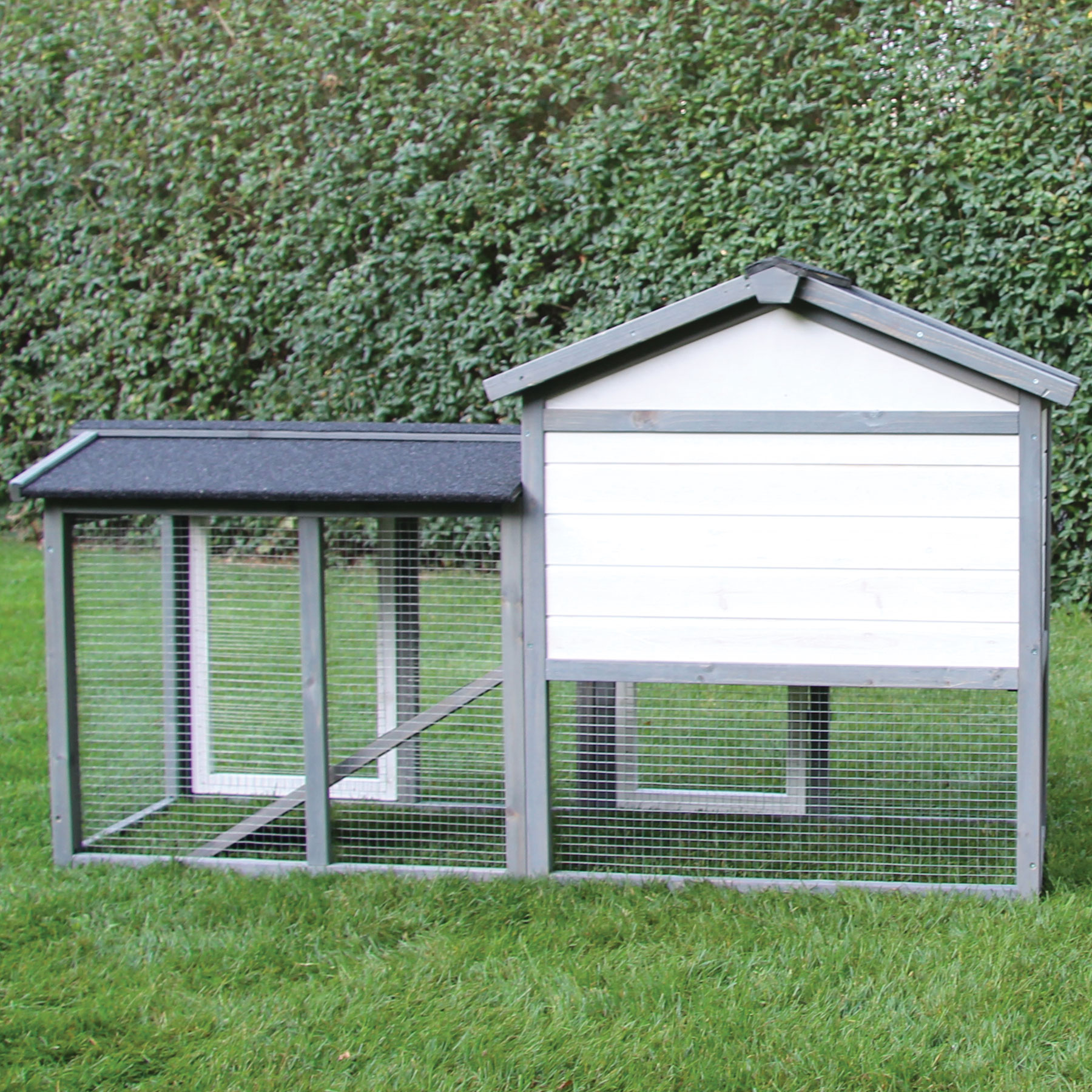 Hasenstall / Kaninchenstall "Klopfer“ - Kleintierstall in Grau / Weiß