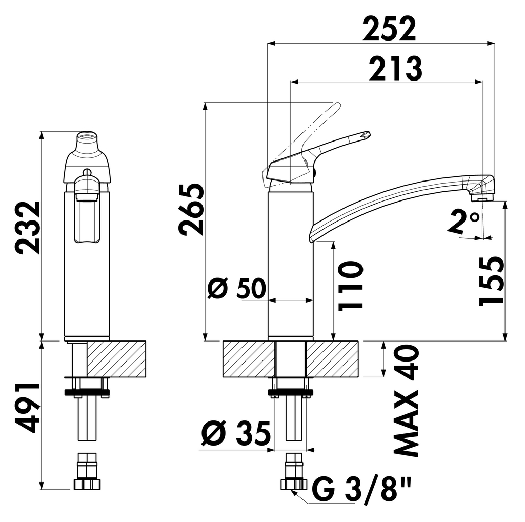 Armate Linea Fuoco 1 | Küchenarmatur | Niederdruck | Edelstahlfinish (5011323)