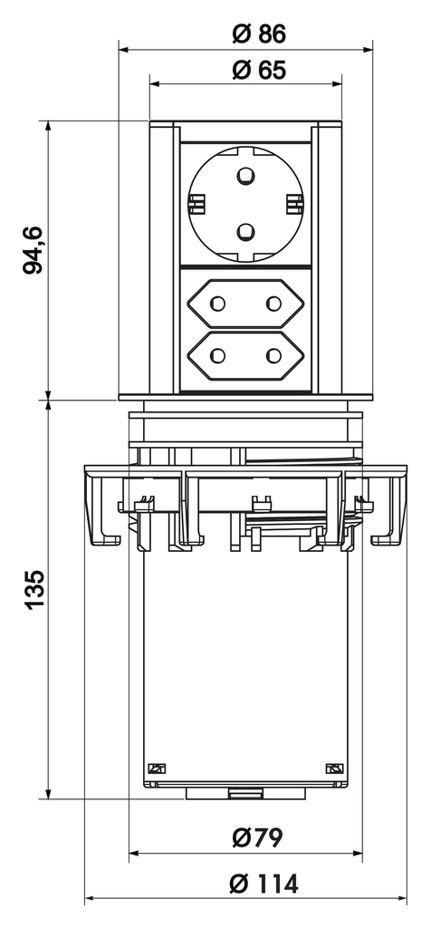 Naber Elevator 3 | 3-fach Einbau-Steckdose | Aluminium (7053030)