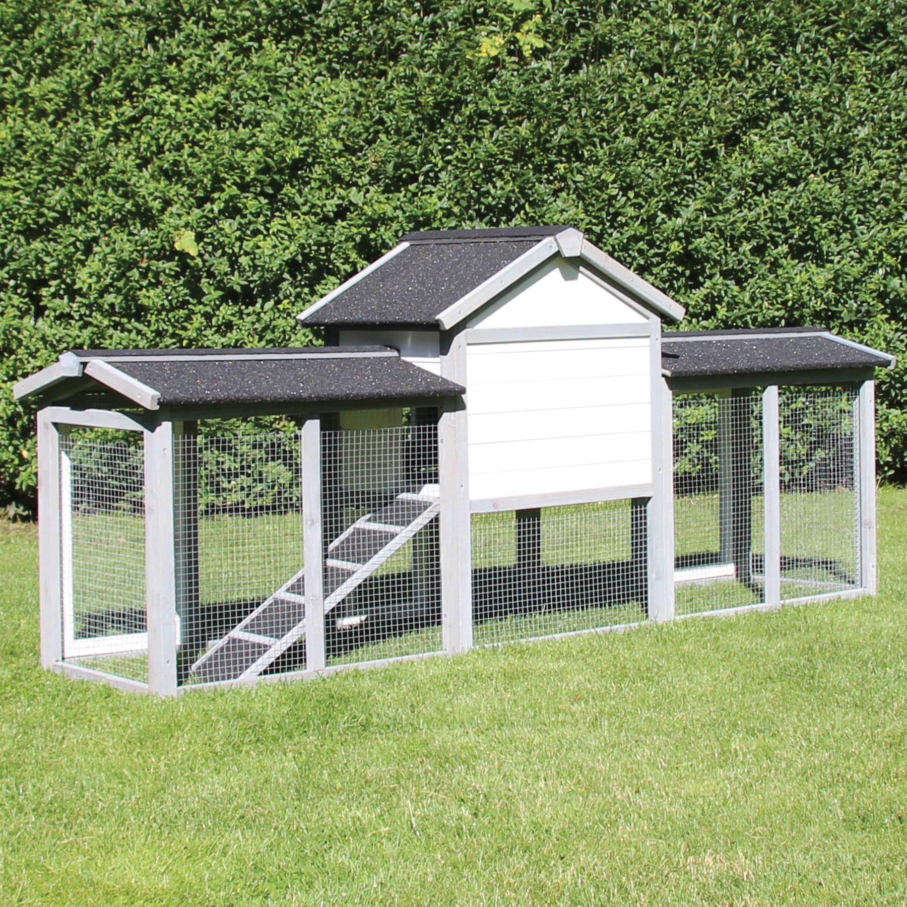 Hasenstall / Kaninchenstall "Picasso“ - Kleintierstall in Grau / Weiß