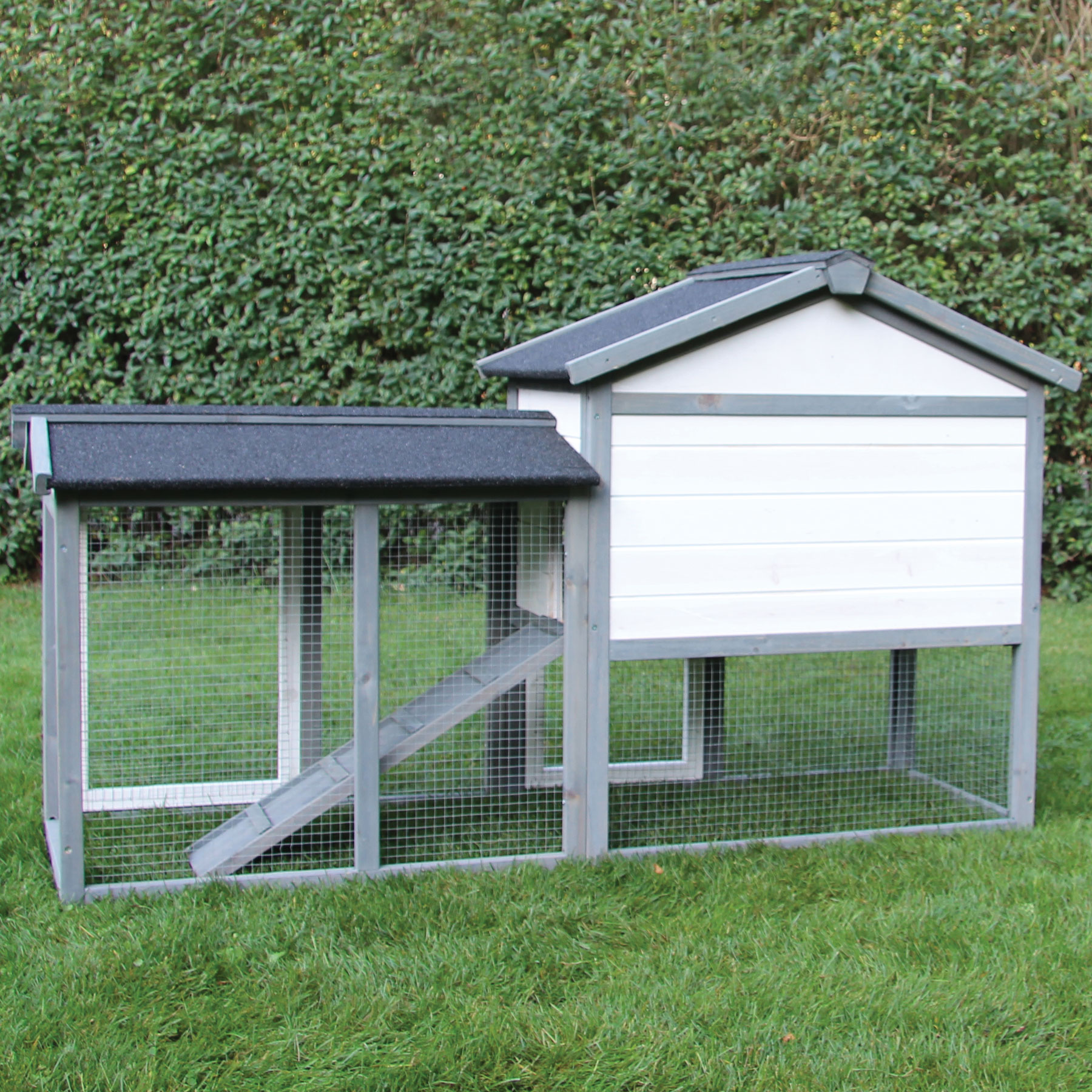 Hasenstall / Kaninchenstall "Klopfer“ - Kleintierstall in Grau / Weiß