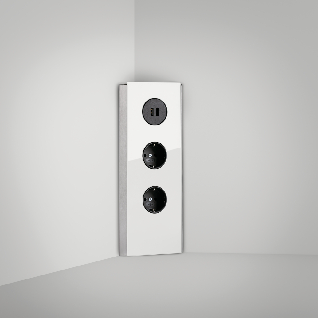 Naber Mira Eck | 3-fach Eck-Steckdose | Edelstahl / Glas | USB (7053123)