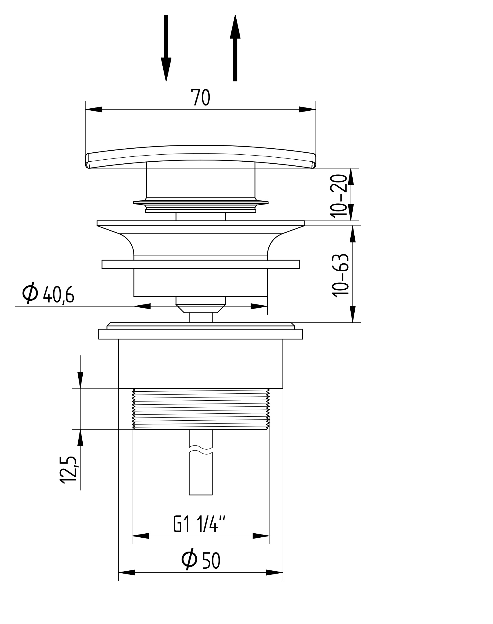 Avenraius Design-Schaftventil 1 ¼" eckig mit Verschluss, Ø 70 mm (900 4204 010)
