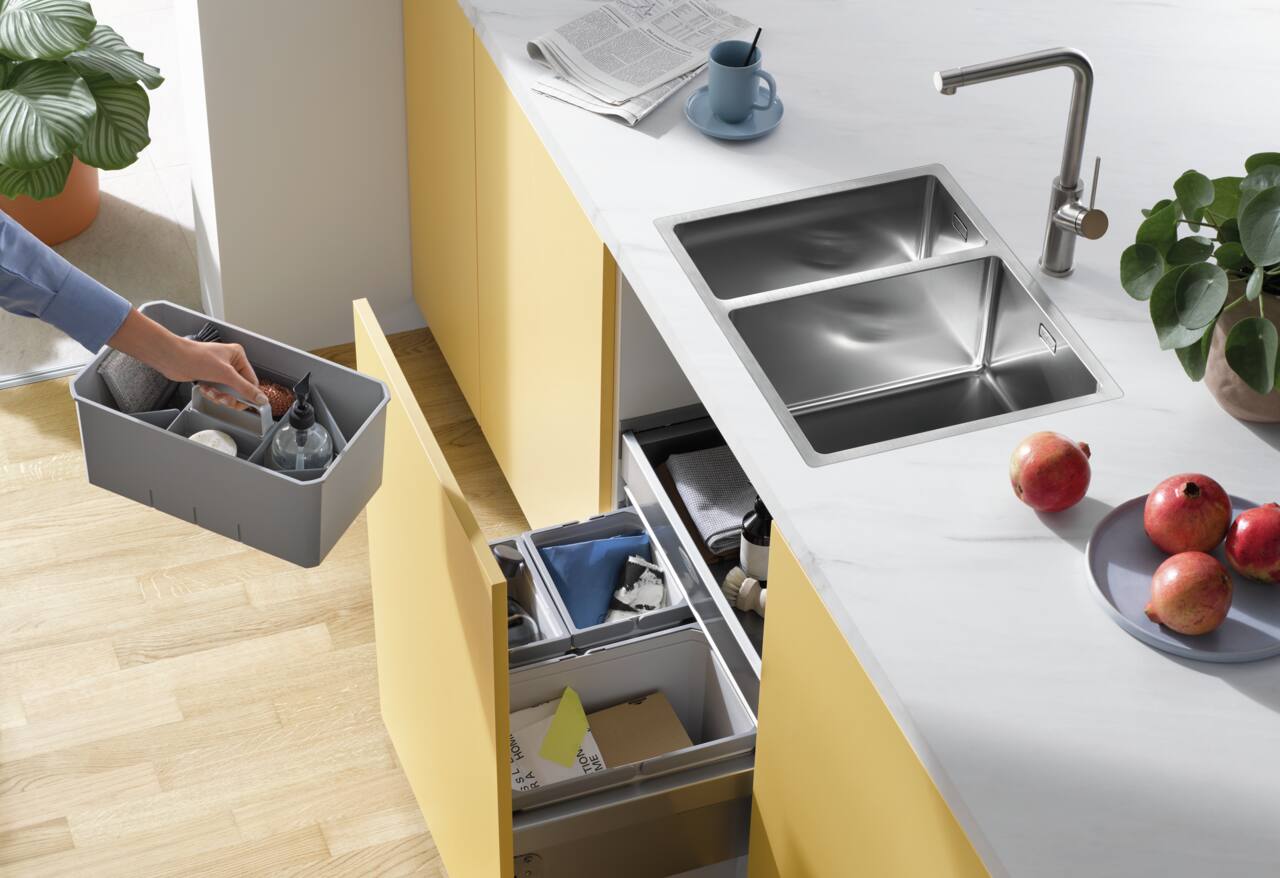 Naber Abfallsammler Cox Base 360 S/600-3 mit Base-Board | 60 cm | Hellgrau | Mit Deckel | 3 Behälter