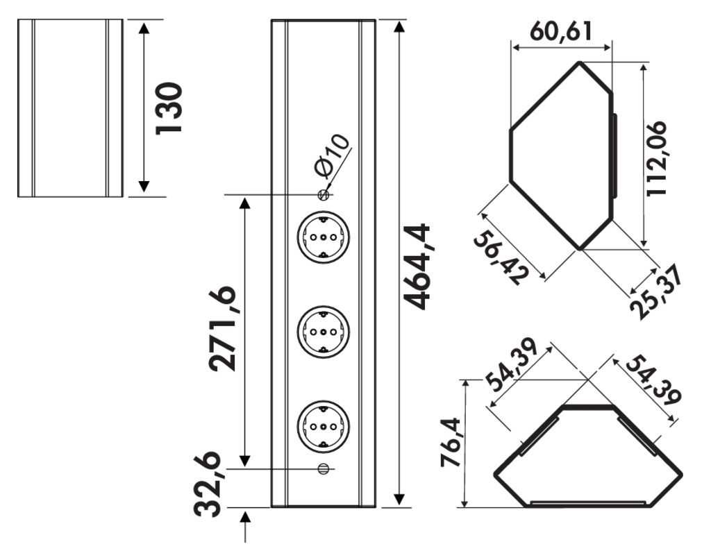 Naber Mira Eck mit Schalter | 2-fach Eck-Steckdose | Edelstahl (7053002)