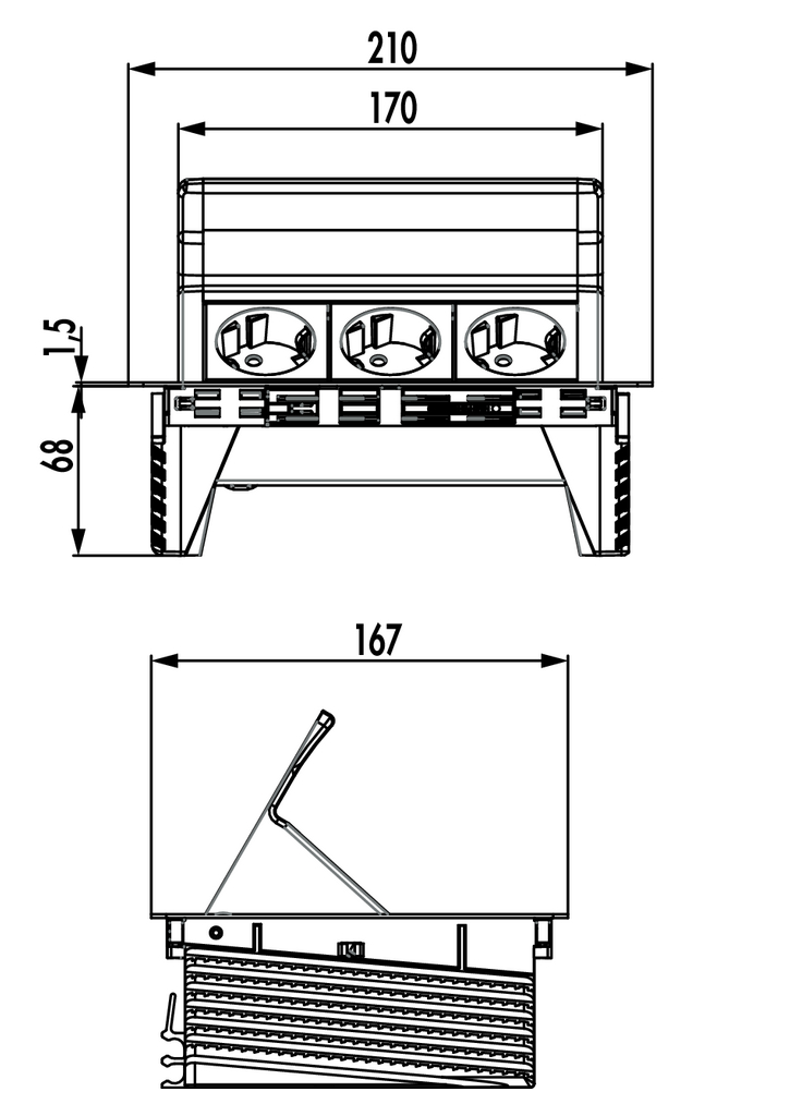 Naber Evoline FlipTop | 3-fach Einbau-Steckdose | Edelstahl / Glas (8031160)