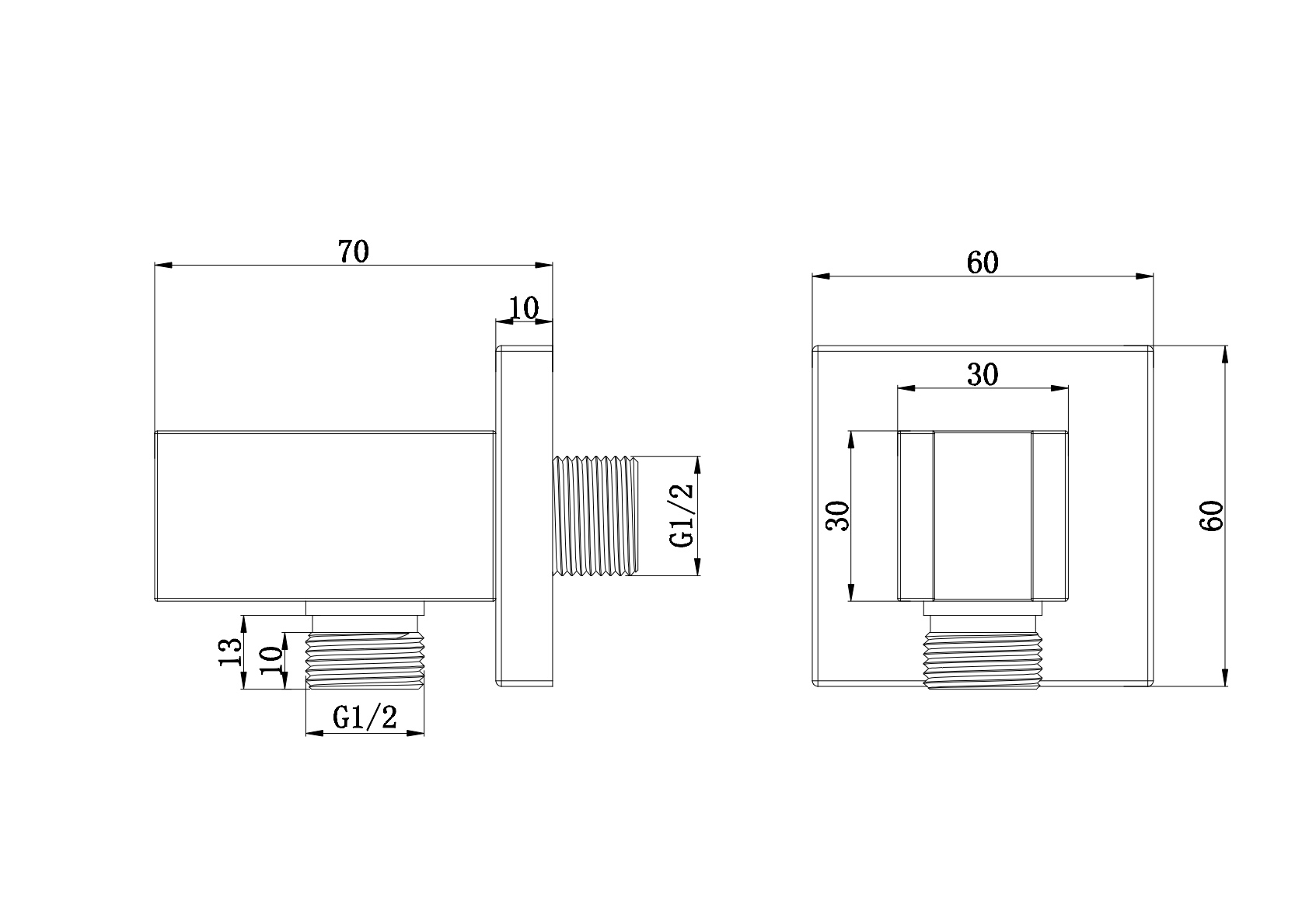 Avenraius Brausewandhalter mit integriertem Brauseanschluss ½" eckig (900 6998 010)