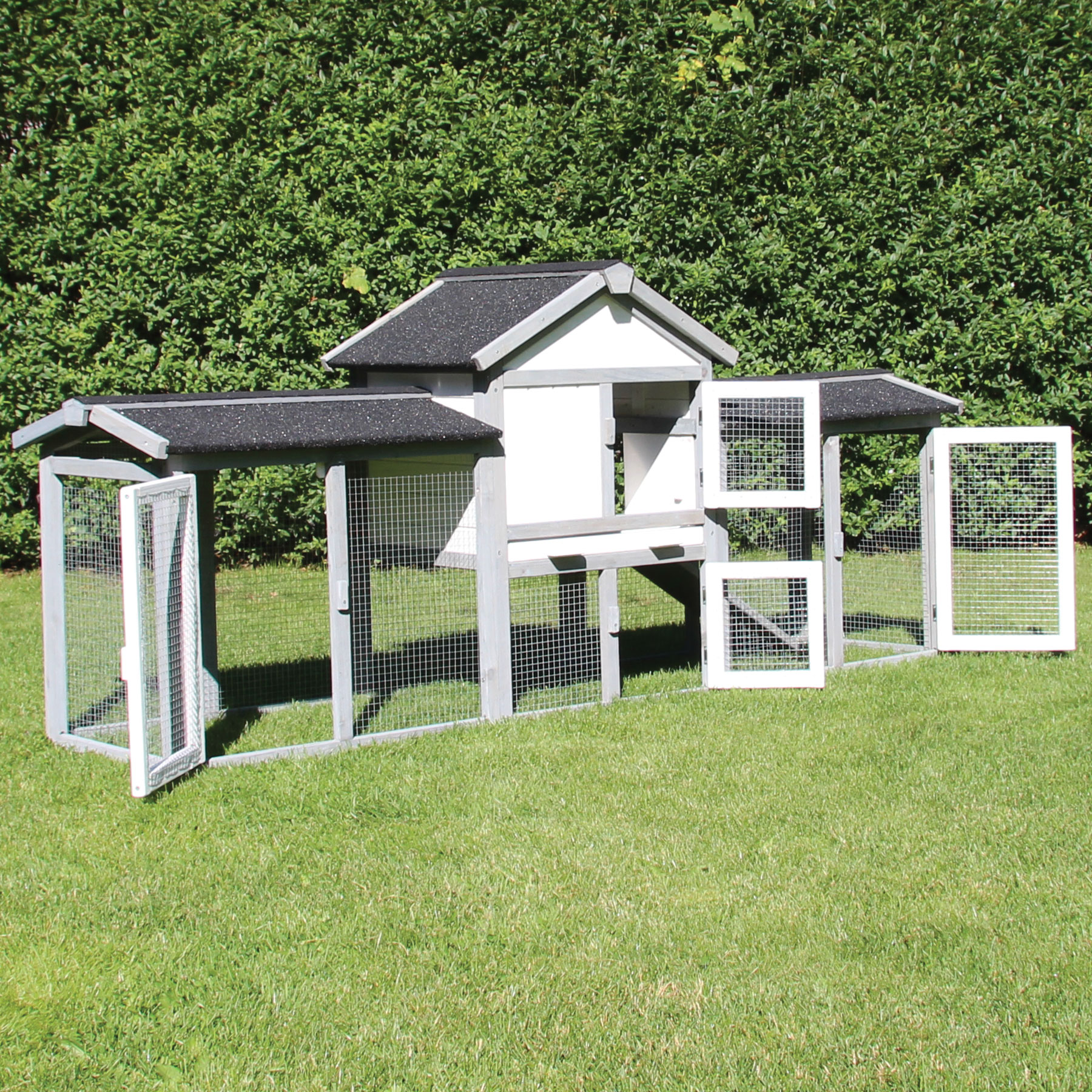 Hasenstall / Kaninchenstall "Picasso“ - Kleintierstall in Grau / Weiß