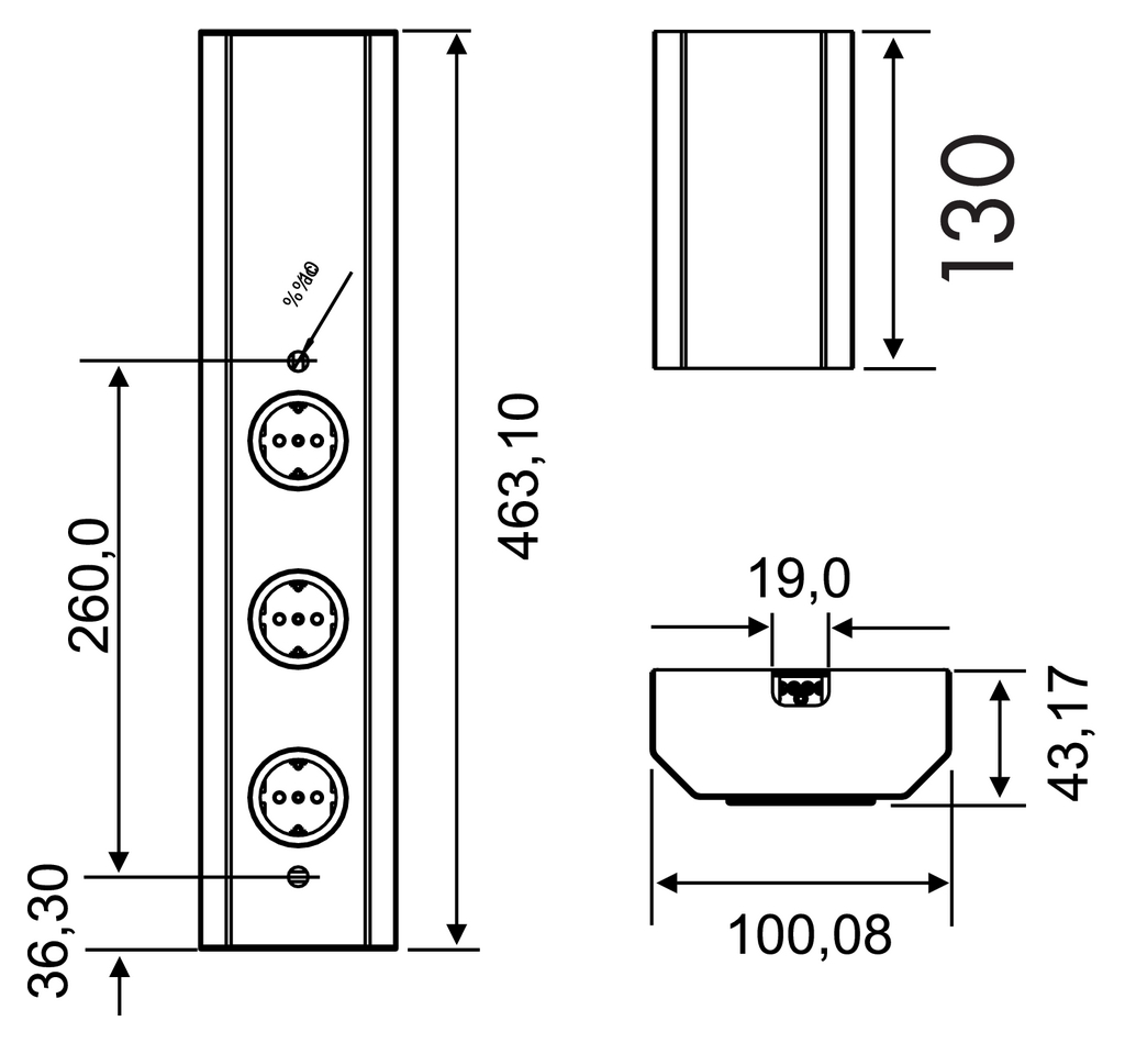 Naber Mira Wand | 3-fach Wand-Steckdose | Edelstahl (7053004)