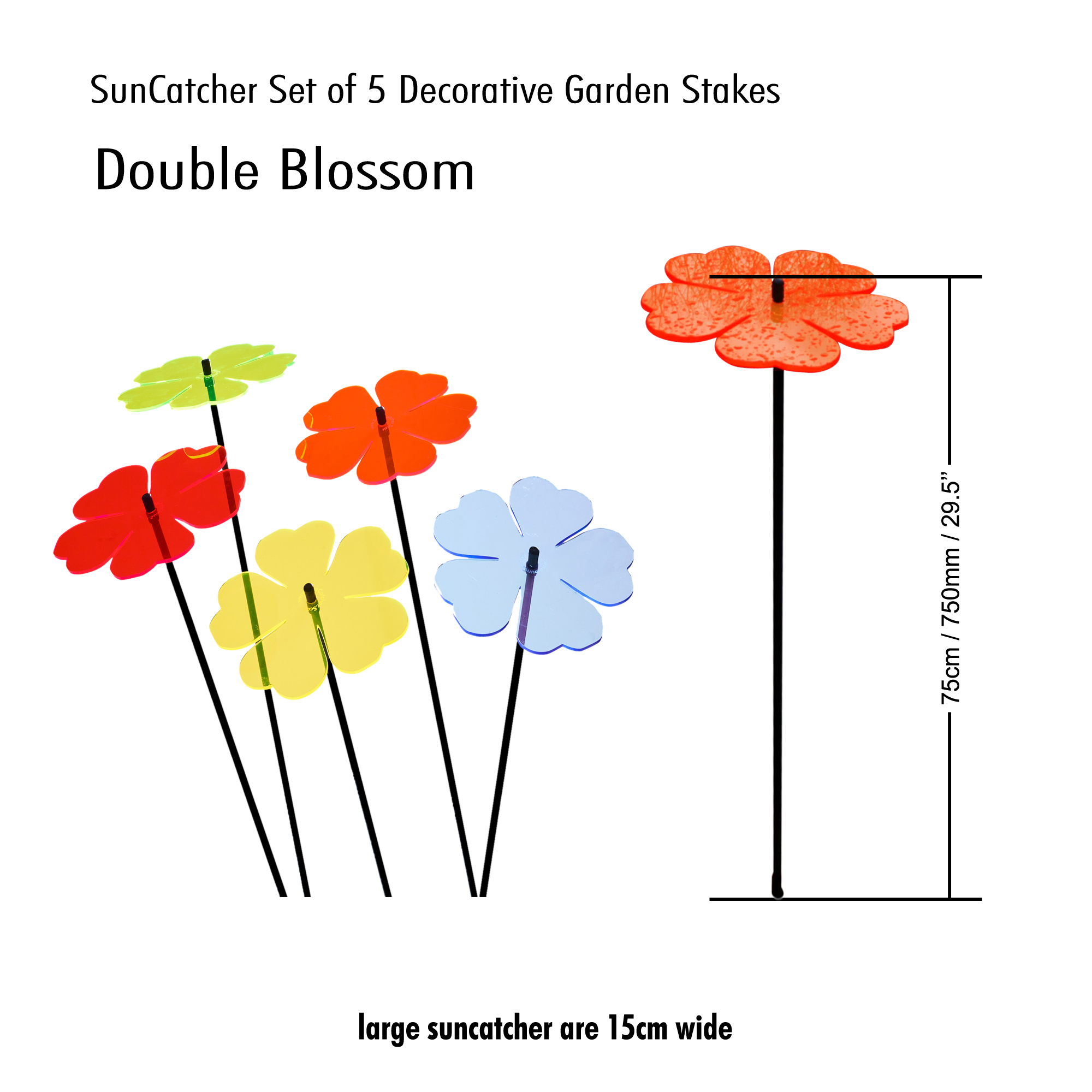 5x große Sonnenfänger SunCatcher Garten Dekoration H75cm Ø15cm Double Blossom, bunt