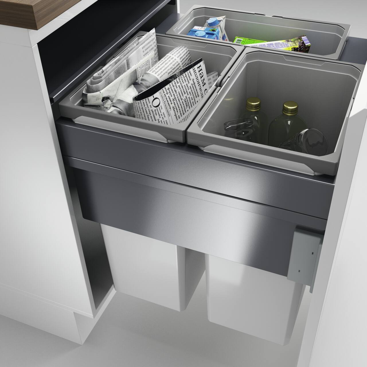 Naber Abfallsammler Cox Clan 580/600-3 | 60 cm | Hellgrau | Mit Deckel | 3 Behälter