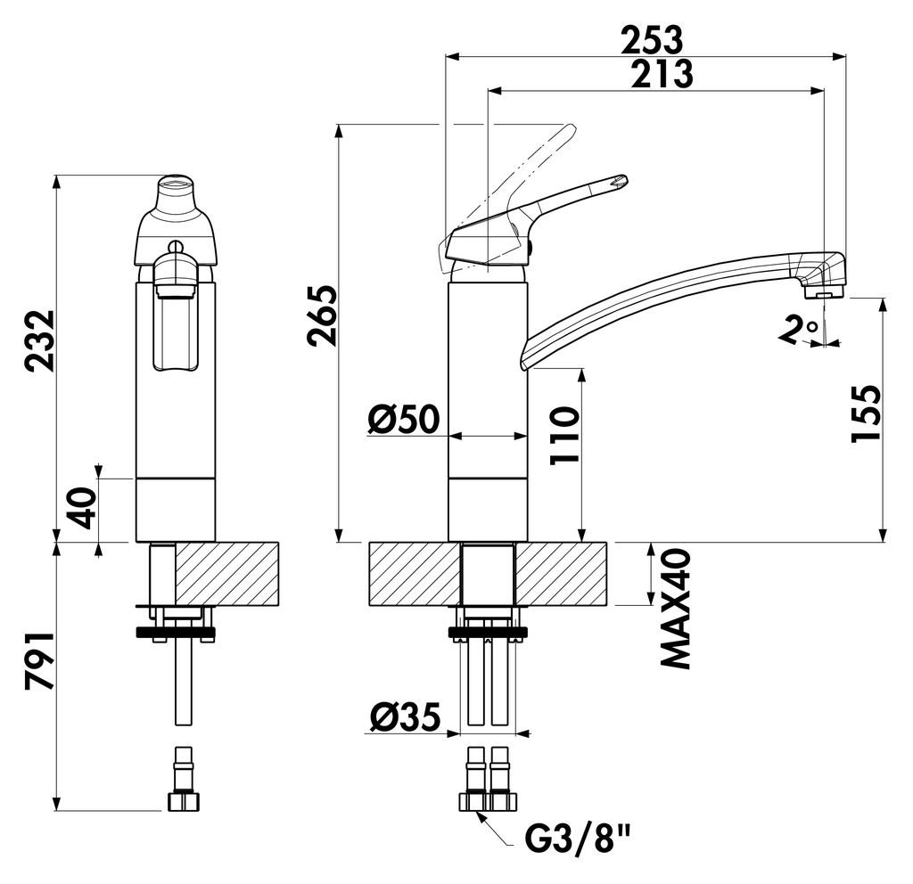 Armate Linea Fuoco 5 | Fensterarmatur | Küchenarmatur | Hochdruck | Chrom (5011324)