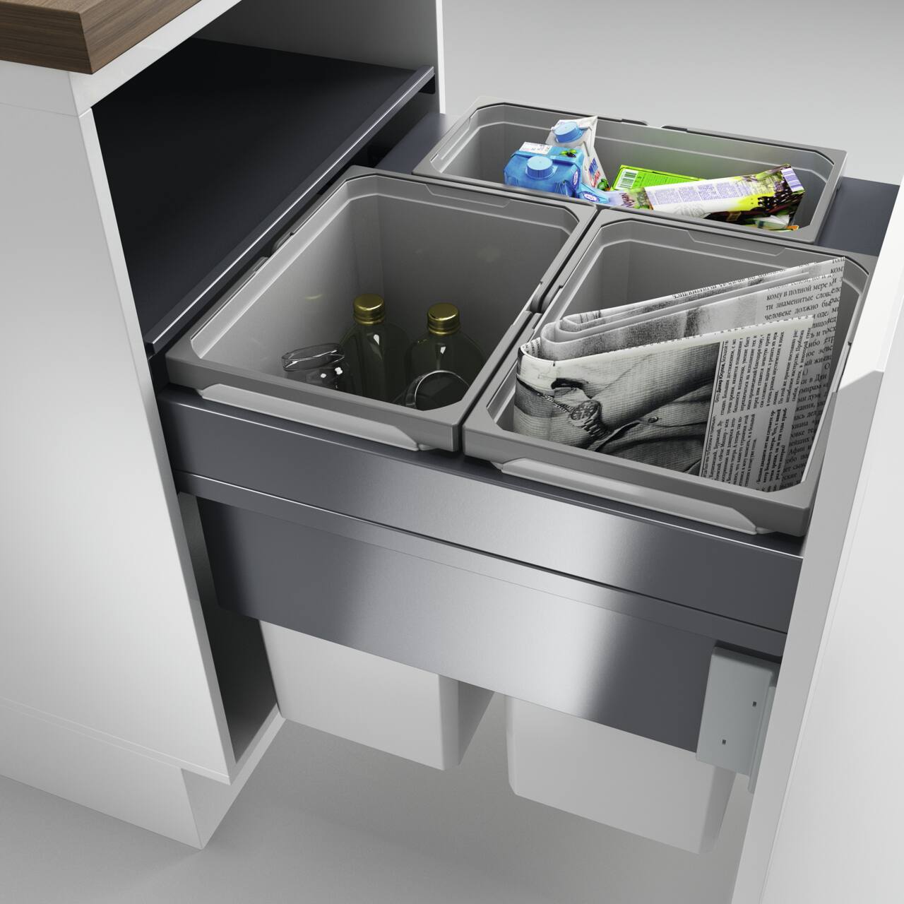 Naber Abfallsammler Cox Clan 490/600-3 | 60 cm | Hellgrau | Mit Deckel | 3 Behälter