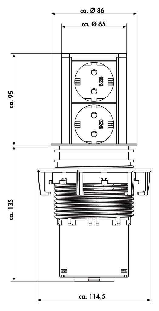 Naber Elevator 2 | 2-fach Einbau-Steckdose | Aluminium (7053065)