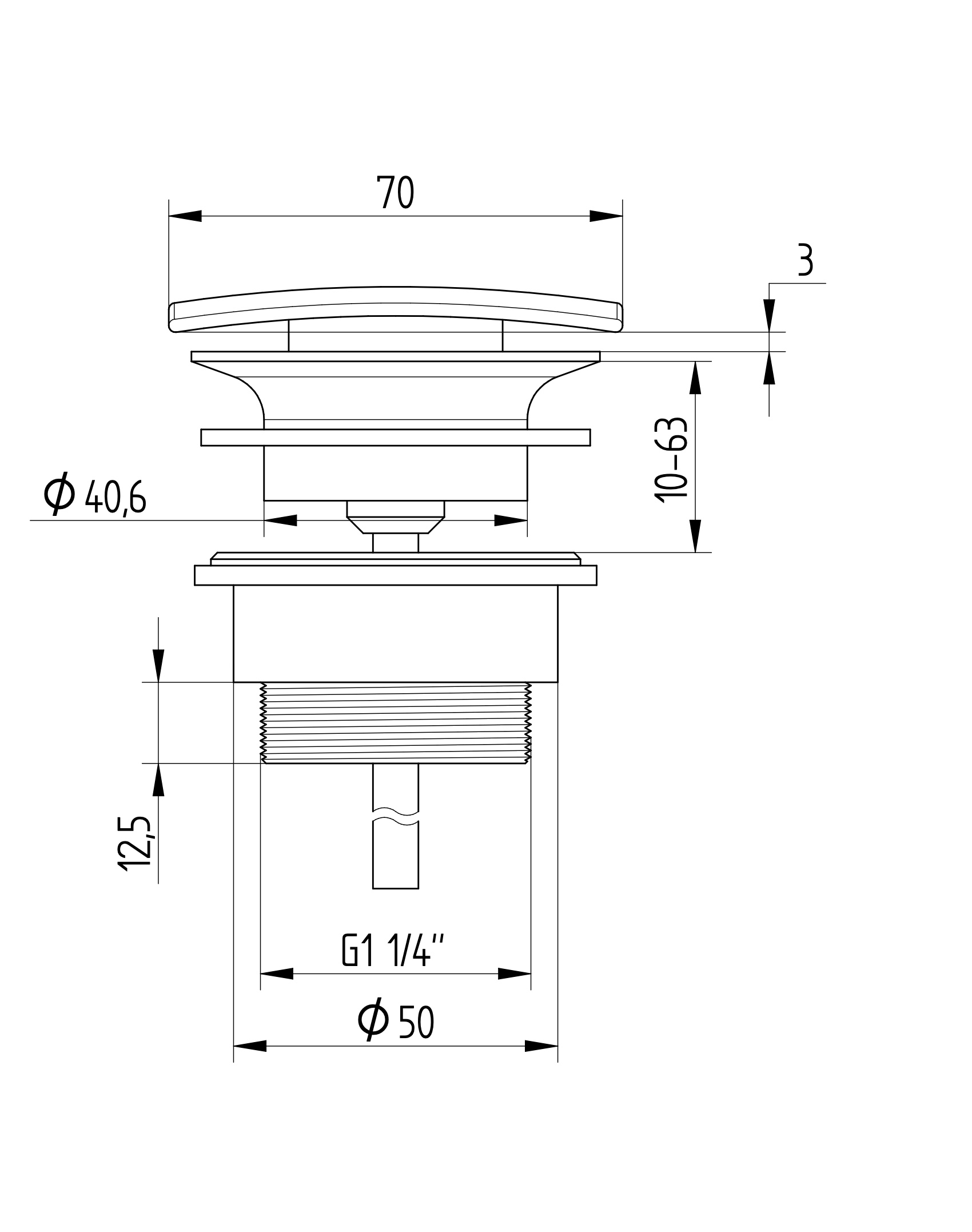 Avenraius Design-Schaftventil 1 ¼" eckig ohne Verschluss, Ø 70 mm (900 4205 010)