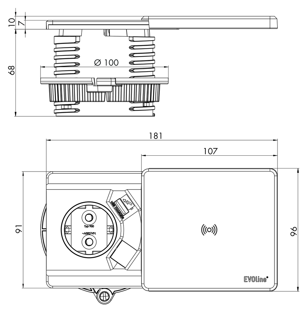 Naber Evoline Square Qi | 2-fach Einbau-Steckdose | Edelstahl | USB (8031158)