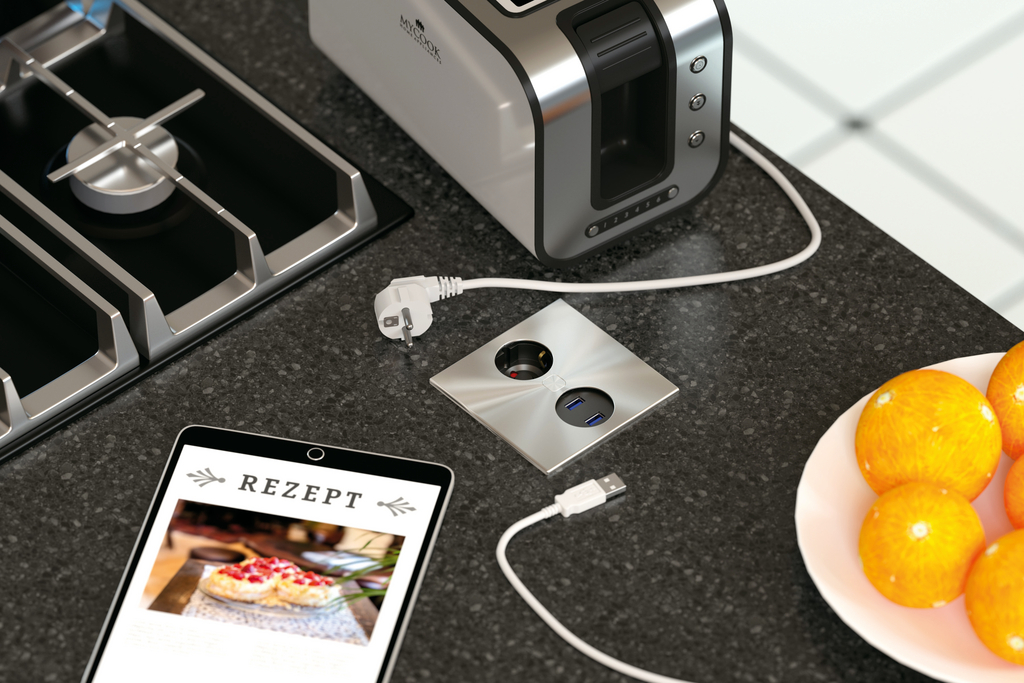 Naber Duplex E | 3-fach Einbau-Steckdose | Edelstahl | USB (7054006)