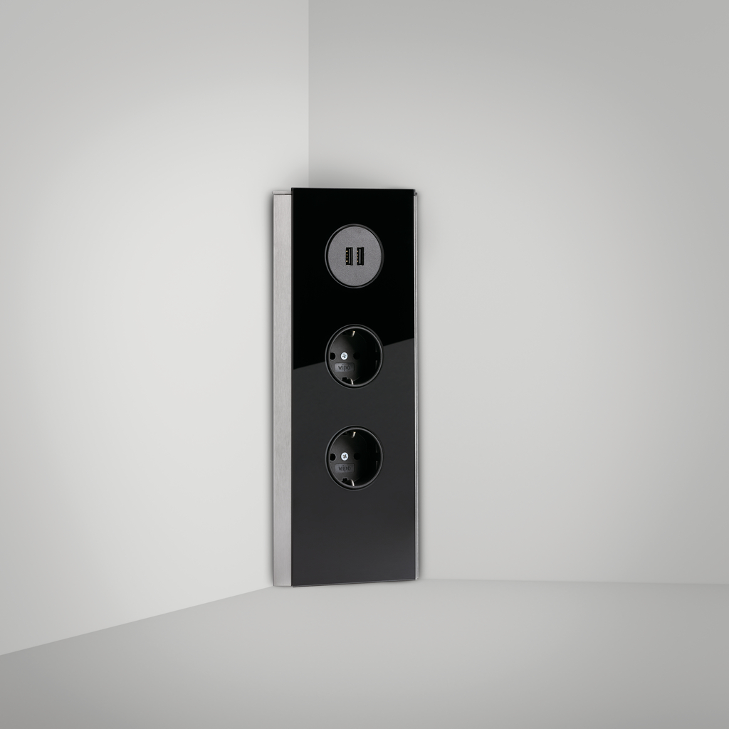 Naber Mira Eck | 4-fach Eck-Steckdose | Edelstahl / Glas | USB (7053124)