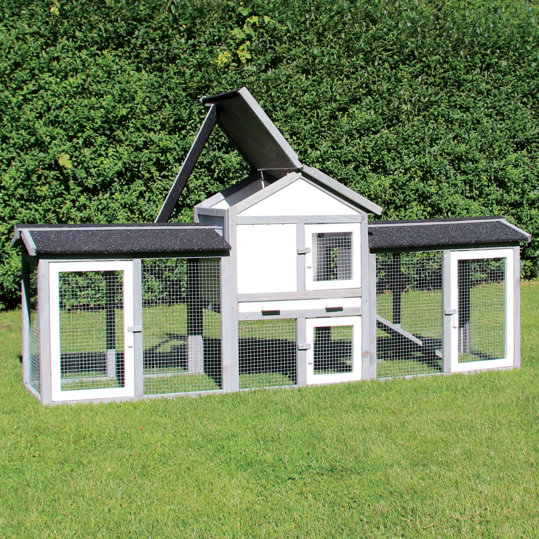 Hasenstall / Kaninchenstall "Picasso“ - Kleintierstall in Grau / Weiß