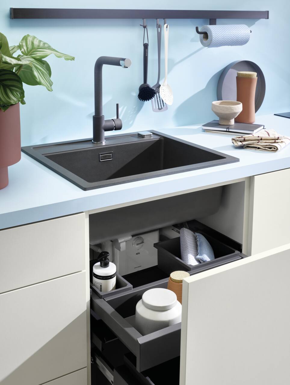 Naber Abfallsammler Cox Base 360 S/600-3 mit Base-Board | 60 cm | Anthrazit | Mit Deckel | 3 Behälter