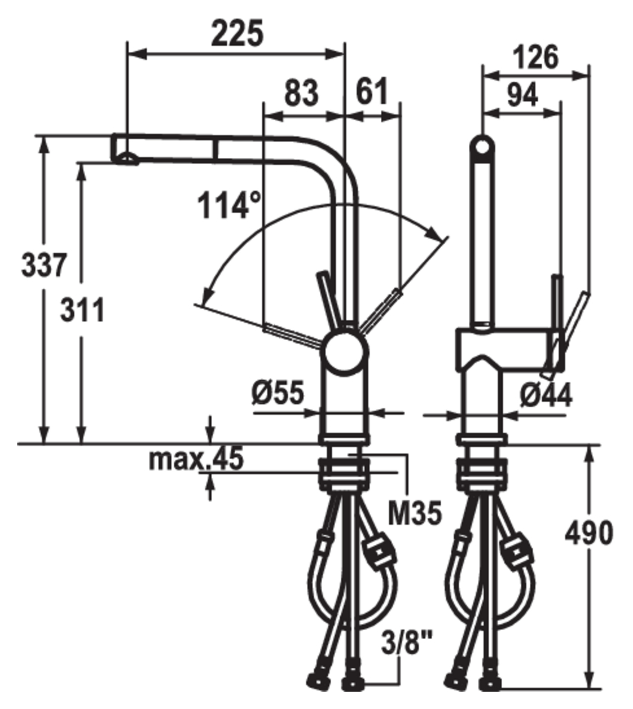 KWC Livello 5E | Fensterarmatur | Küchenarmatur | Hochdruck | Edelstahl (5022178)