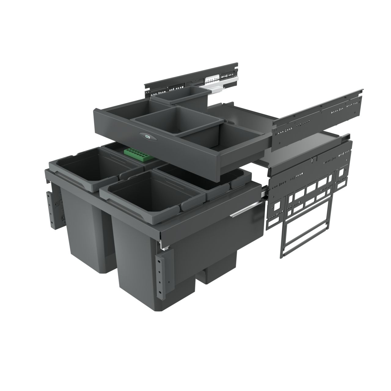 Naber Abfallsammler Cox Base 360 S/600-4 mit Base-Board | 60 cm | Anthrazit | Mit Deckel | 4 Behälter