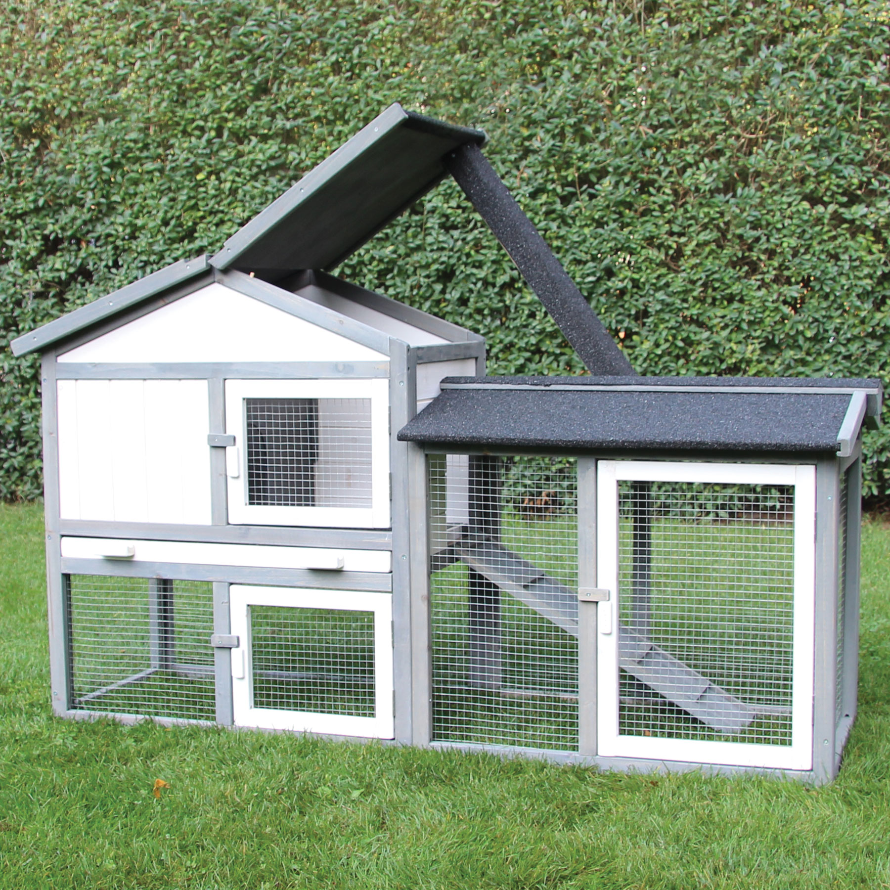 Hasenstall / Kaninchenstall "Klopfer“ - Kleintierstall in Grau / Weiß