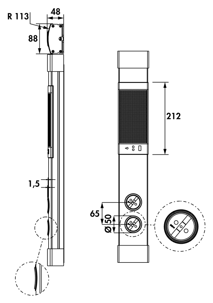 Naber Muzak Säule | 3-fach Wand-Steckdose | Aluminium | USB (8031153)