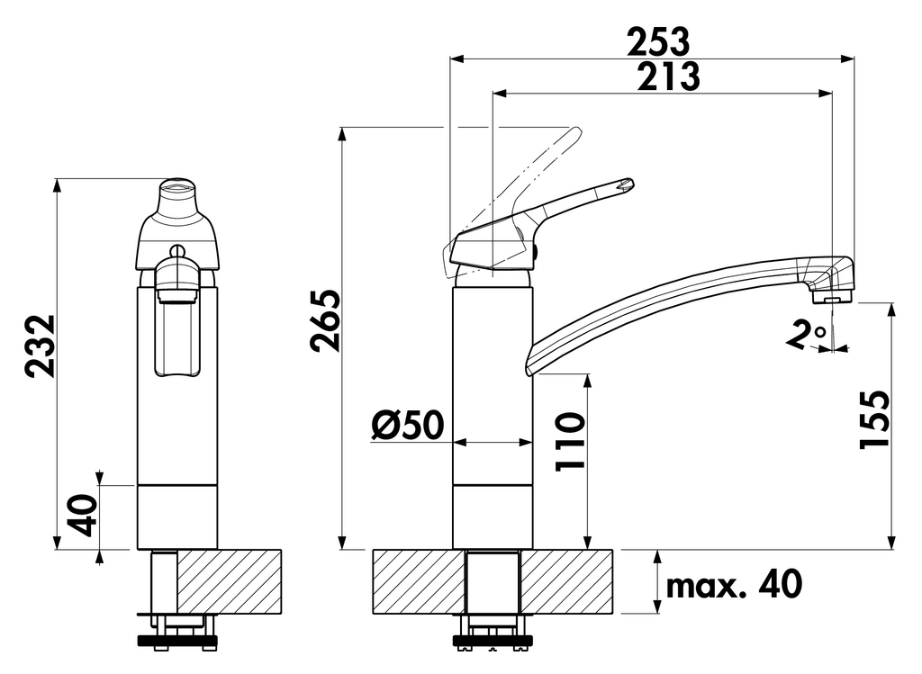 Armate Linea Fuoco 5 | Fensterarmatur | Küchenarmatur | Hochdruck | Chrom (5011324)